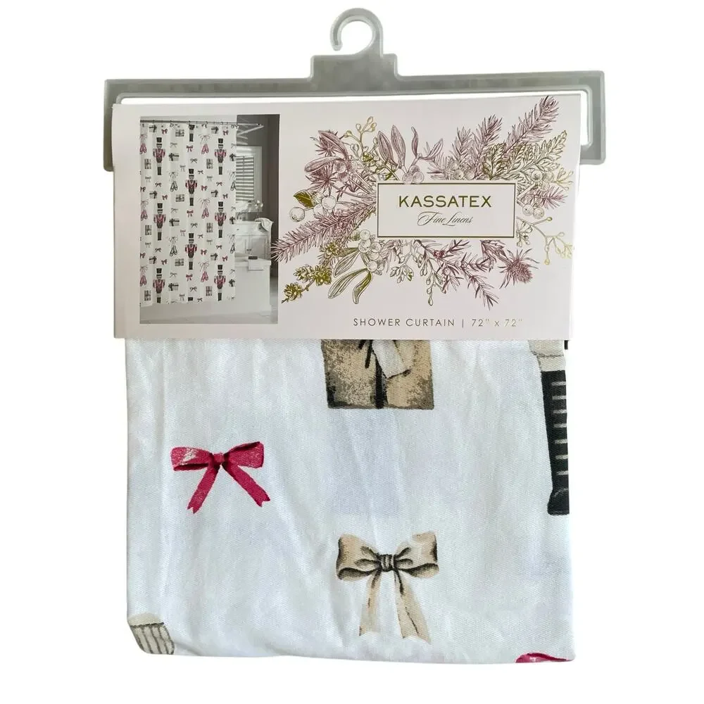 Kassatex Christmas Presents & Bows Holiday Shower Curtain 72x72 New